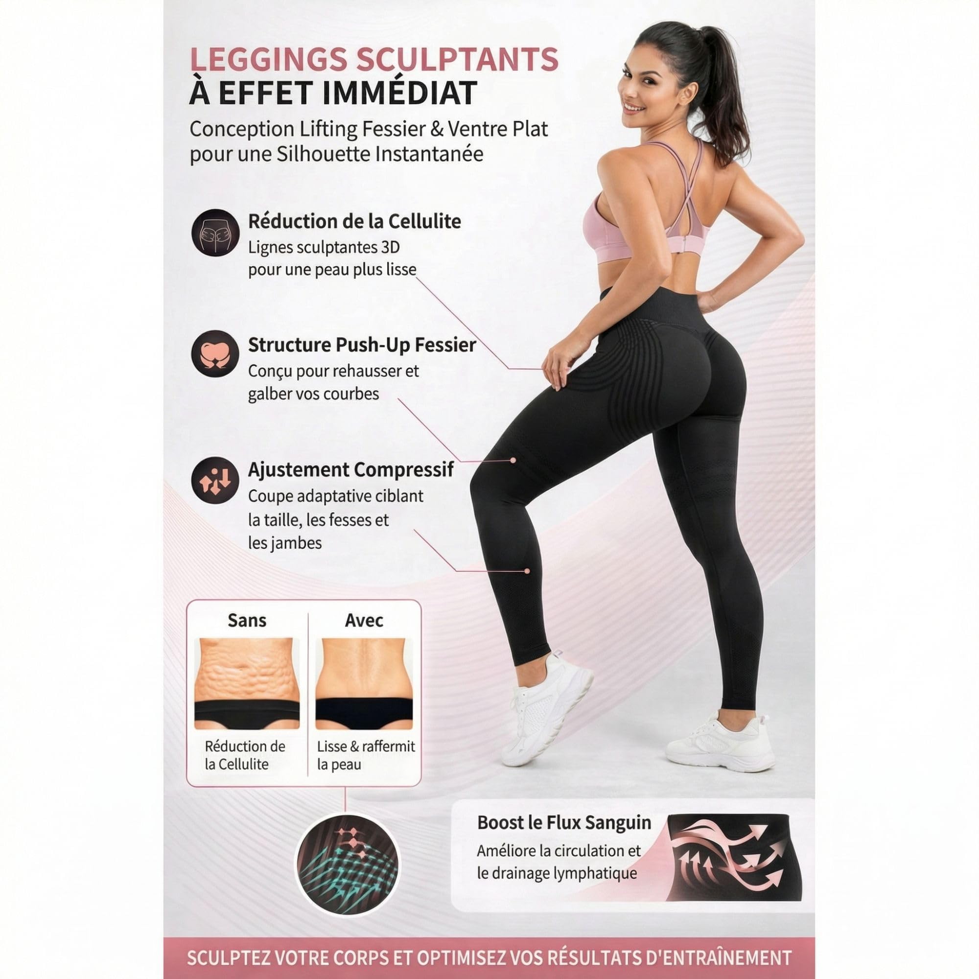 Legging 3D Anti Cellulite Femme Sport Effet Push-Up Et Ventre Plat Minceur Compression Legging De Yoga Et De Fitness pour Drainage Lymphatique Lipoedeme Running Pants - 5
