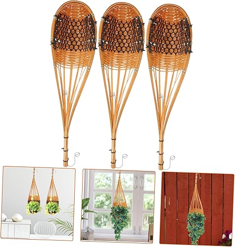 Miniatura 6 de Juego de 3 cestas tejidas colgantes con forma de cono de bambú para almacenamiento de plantas, decoración de jardín