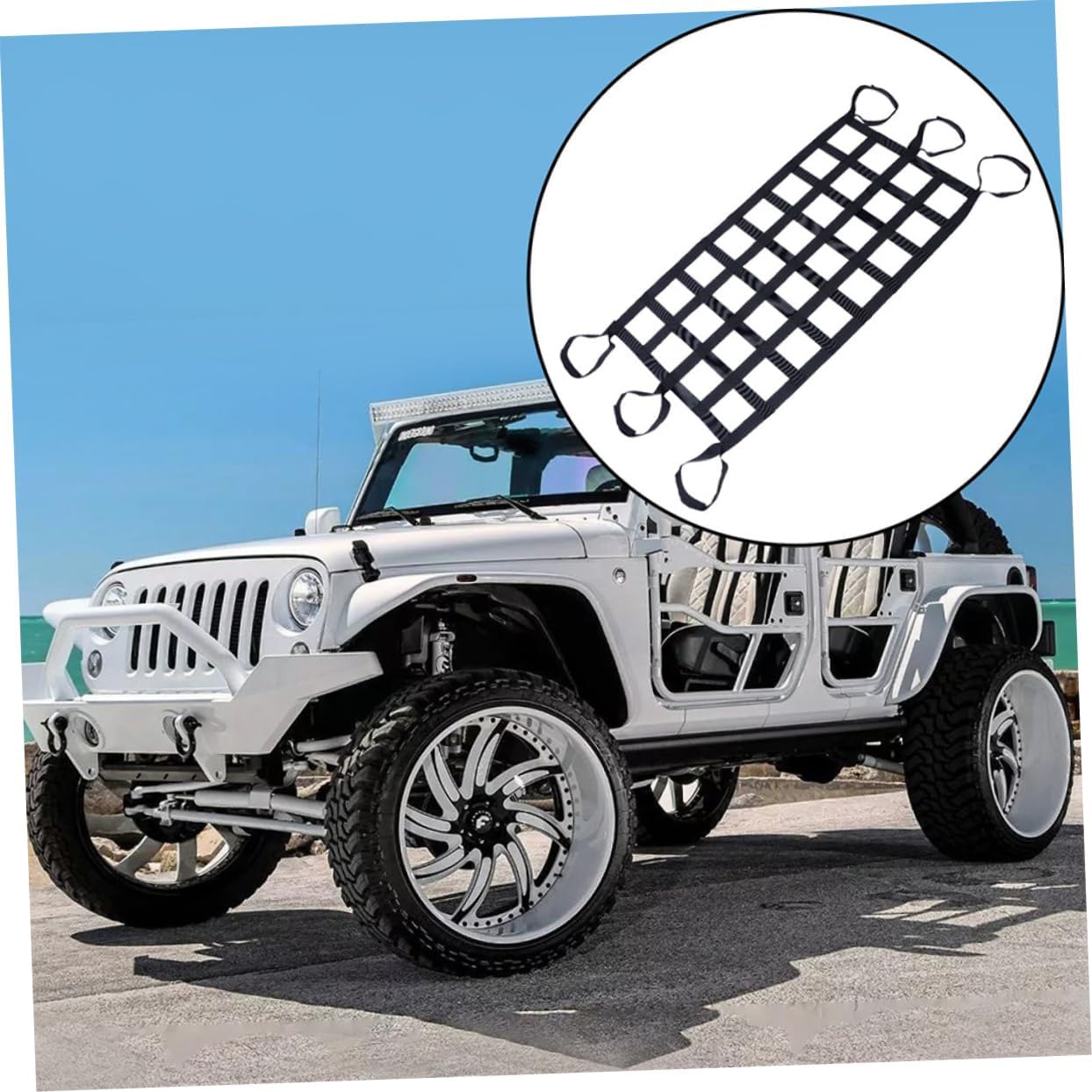 Cabilock 2-Piece Nylon Car Roof Mesh Cargo Nets for Vehicle Rooftop Storage Elastic Luggage Organizer 8 Compartments Suitable for SUVs and Trucks