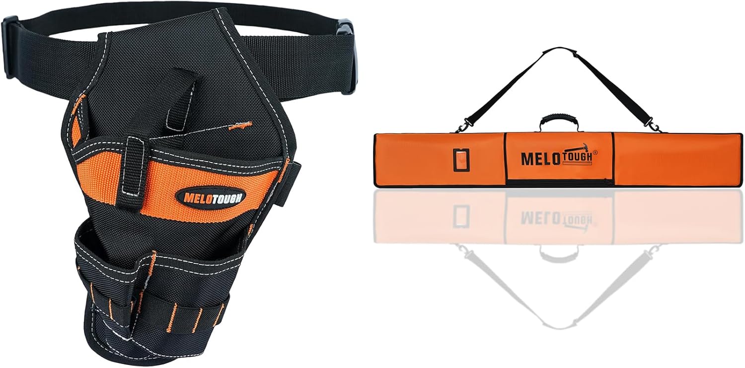 MELOTOUGH Tradesman Pro Drill Pouch for Tool Belt Right Handed Belt Cordless Drill Holder Tool Holster,Track Saw Guide Rail Bag Padded Protection for Saw Guide Rail up to 59"(Orange)