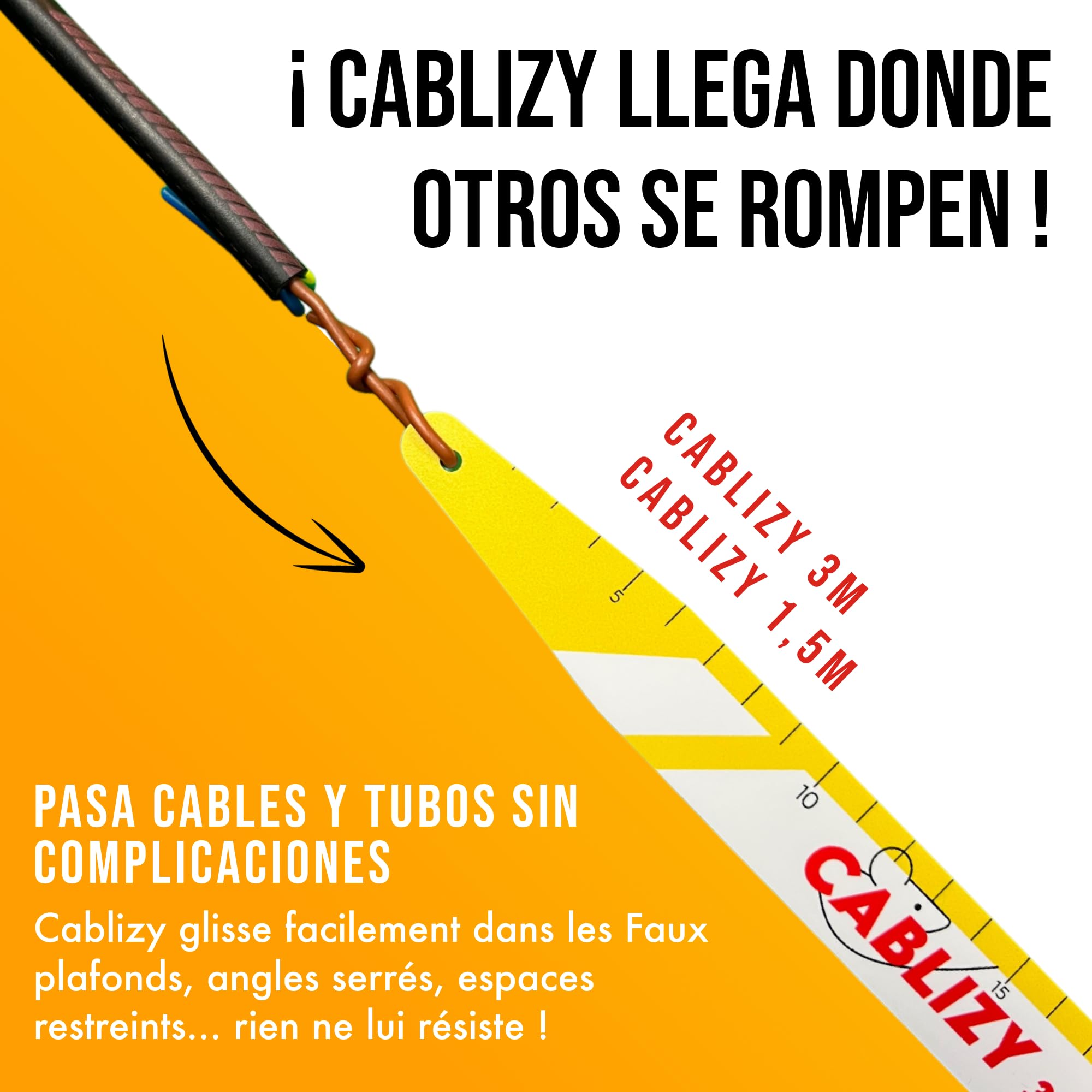 DUO – Guía Pasacables Profesional 3m + 1,5m | Herramienta Flexible y Resistente para Electricistas | Ideal para Instalaciones en Conductos, Paredes y Techos Falsos