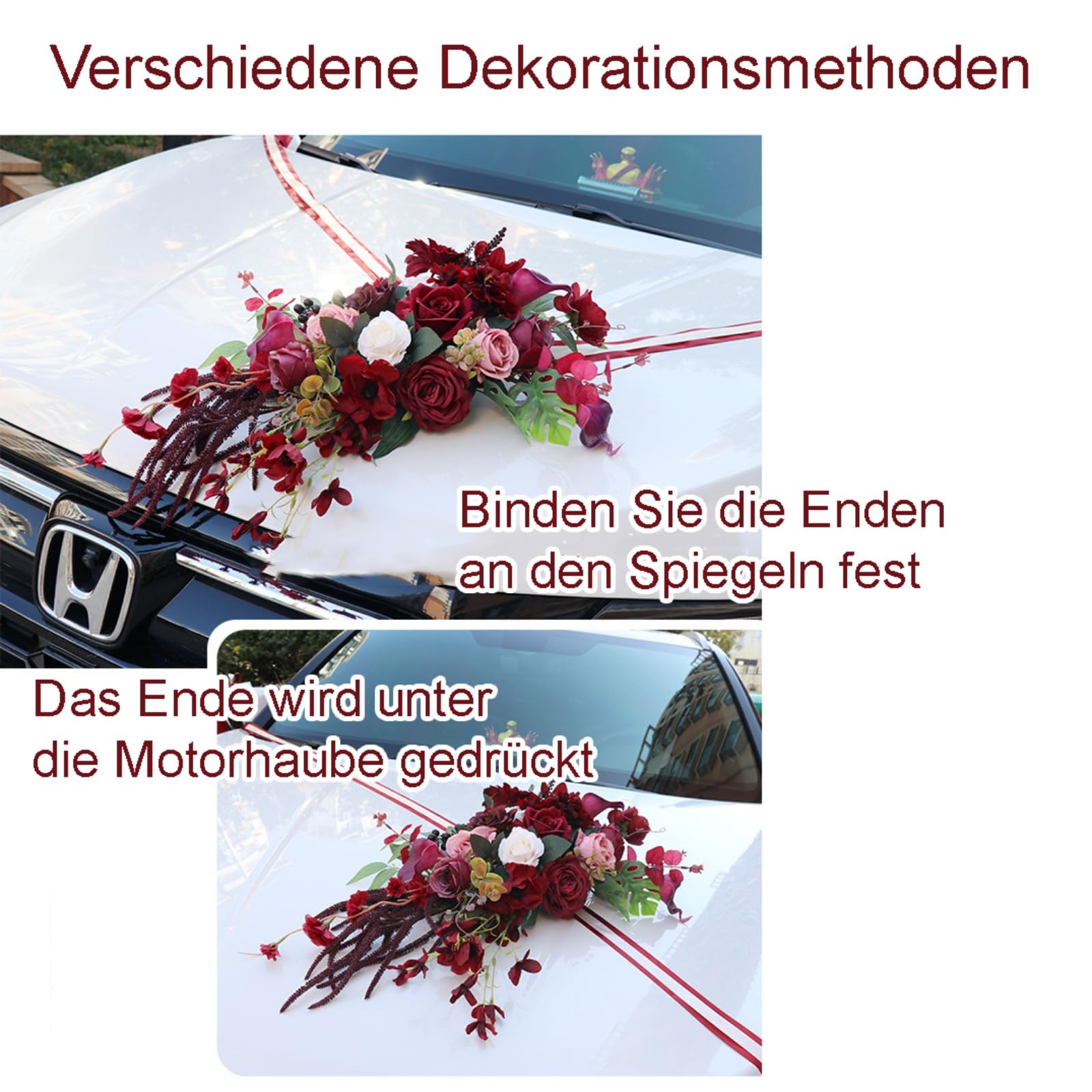 8 Stück Set Hochzeit Autoschmuck, Hochzeit Autoschleifen mit Saugnäpfen, Rückspiegel Türgriff Motorhaube Künstliche Blume für Hochzeit Empfang Zeremonie (Blau)