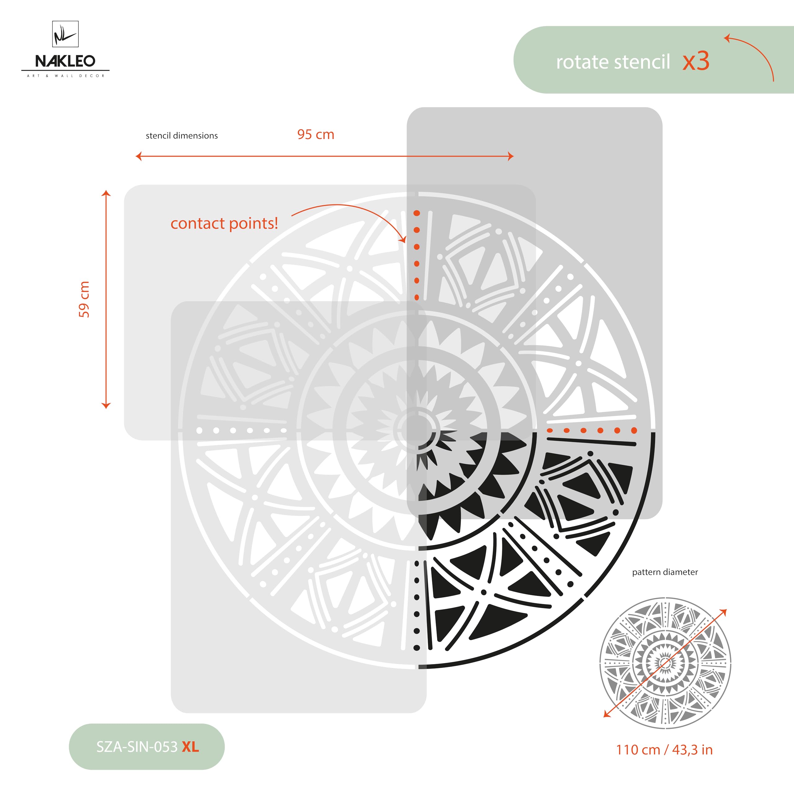 NAKLEO Mandala Szablon Malarski do Malowania Ścian Duży, 110 cm Mandala Afrykańska Etniczne Geometryczny, Wielorazowy Wielokrotny Plastik, Wzór DIY Dom Dekoracje, Papier Ściany Tkaniny Drewno Meble