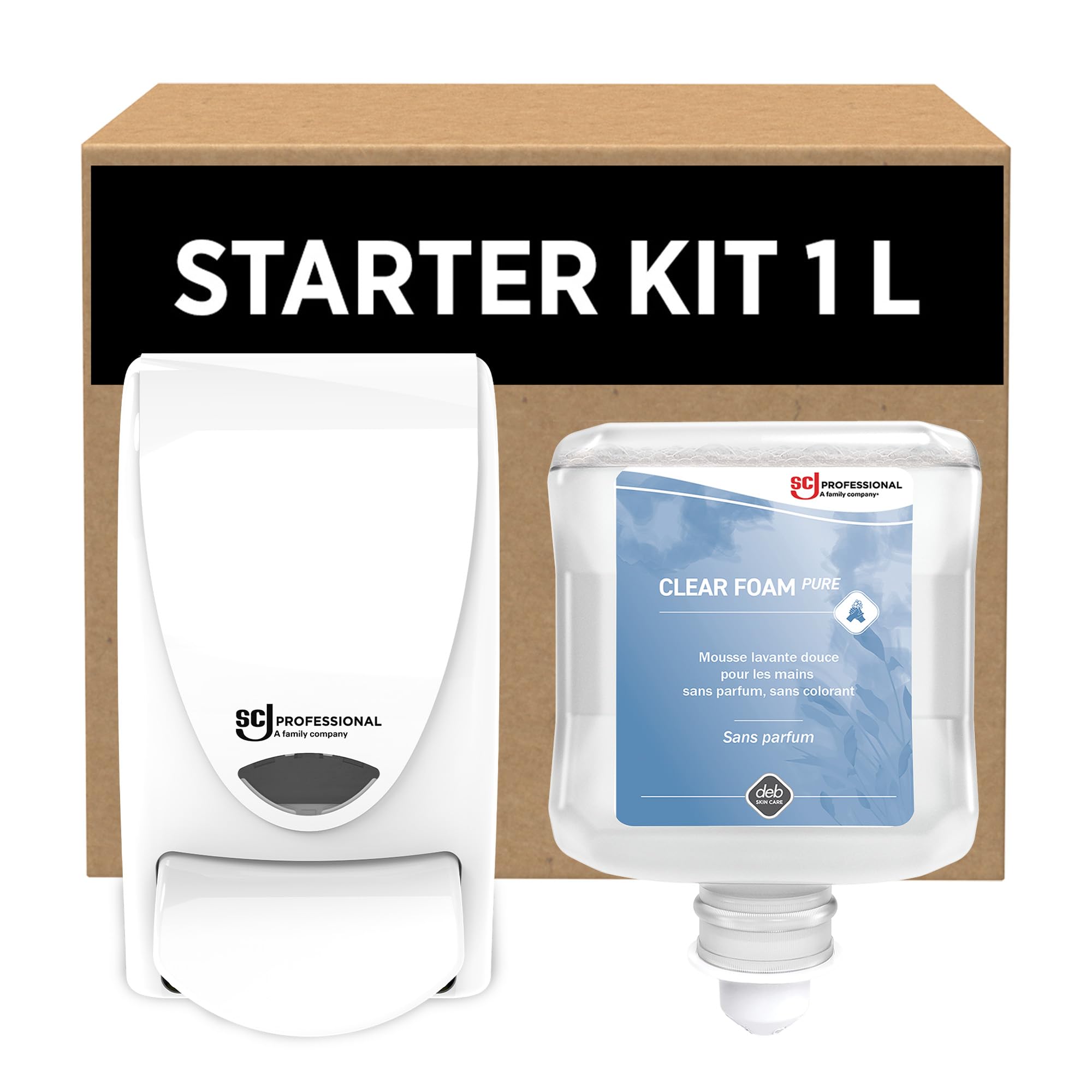 SC Johnson Professional Clear Foam Kit de Démarrage – Distributeur Mural de Savon pour Les Mains – Nettoyant moussant – 1 Distributeur + 1 Recharge (1 Litre) – Réservé à Un Usage Professionnel