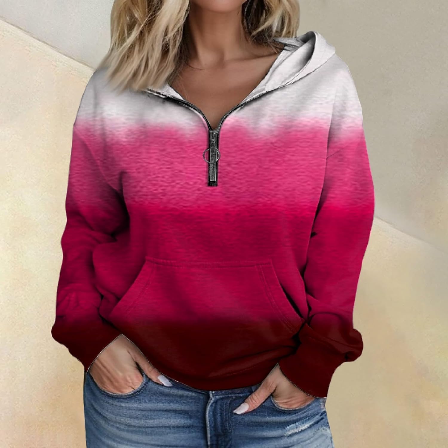 Miniatura 4 de Zxrwany Sudaderas con capucha para mujer, sudadera de manga larga de gran tamaño con bolsillo