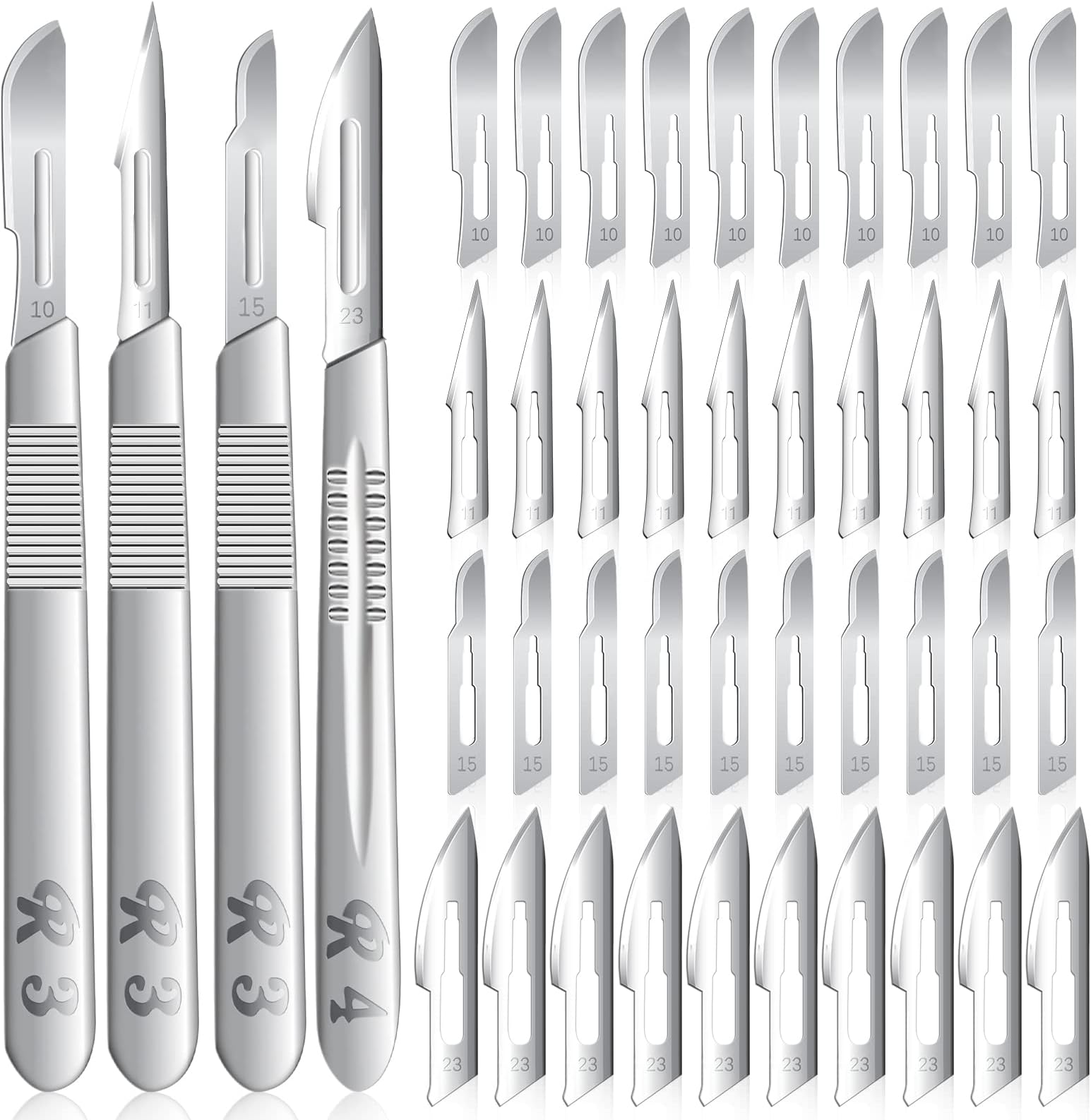 80 PCS Scalpel Blades #10#11#15#23 Scalpels Surgical with 4PCS Handle & Storage Box,Individually Wrapped High Carbon Steel Blades for Sculpting, Cutting,Crafts & More