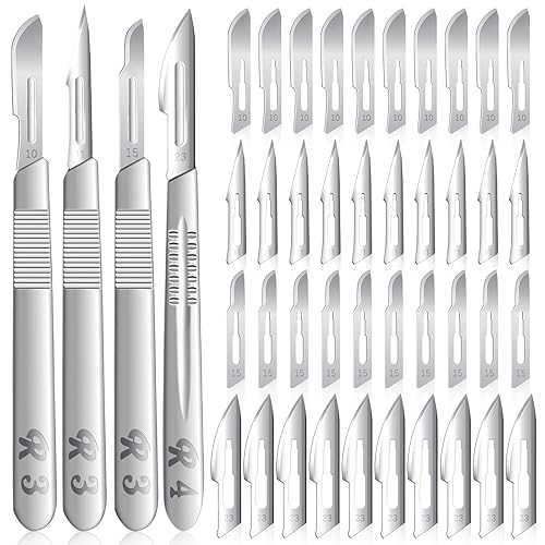 Miniatura 10 de 40 cuchillas de bisturí #11 con 2 asas #3 y caja de almacenamiento, cuchillas de acero de alto carbono envueltas individualmente para esculpir,