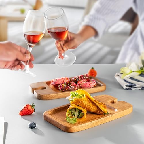 Miniatura 5 de James.F - Juego de 2 platos de picnic para aperitivos, bandeja de madera de acacia con soporte para vino, mini charcutería de queso para servir