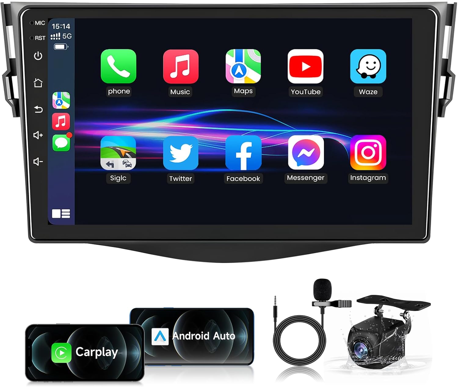 for Toyota RAV4 Radio 2007-2012: 9 Inch 1280 * 800 Touch Screen Stereo with Wireless Carplay Android Auto, Upgrade 5G WiFi Bluetooth GPS SWC FM SWC 1080P Backup Camera