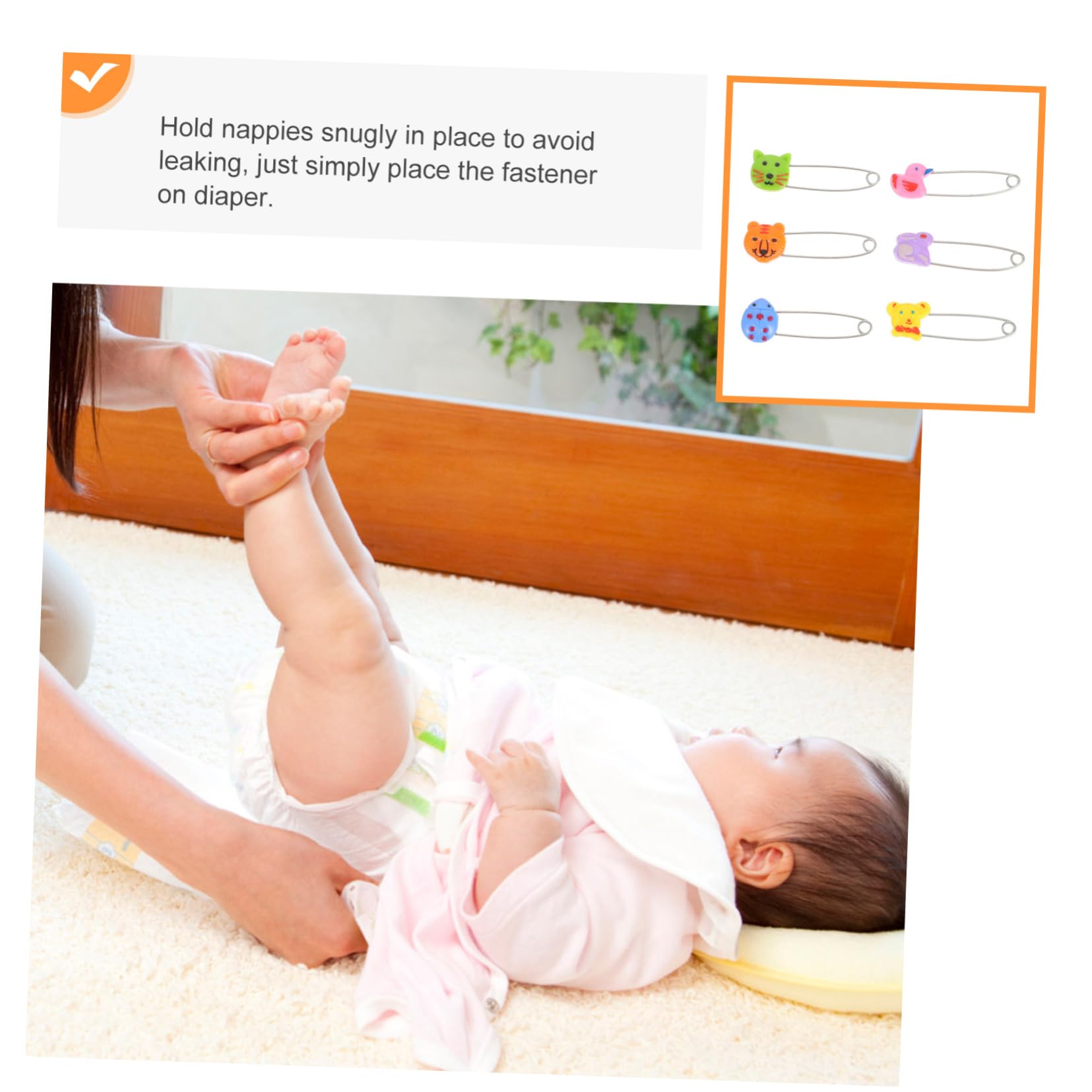 Gogogmee 30Pcs Animal Safety Pins with Plastic Heads Durable Diaper Pins for Care Safety Brooches for Secure Fastening for Cloth Diapers and More