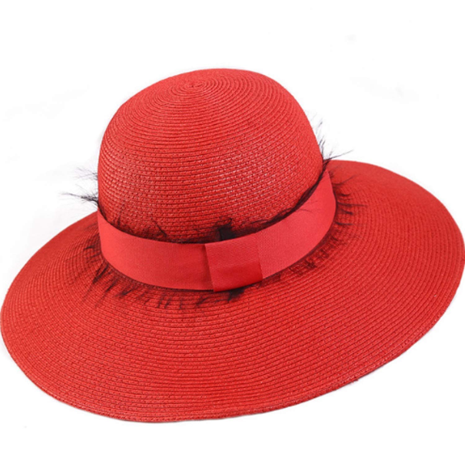 Sombrero Mujeres Verano Visera Cinta Bali Sombrero de Paja Sombrero de Playa Colapible, Mejor Comodidad/Red/Medium