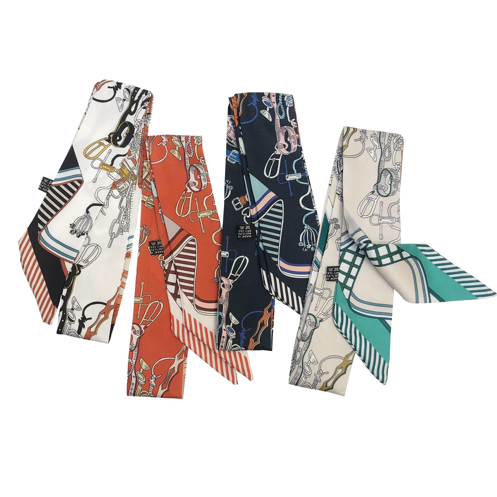 4pcs Purse Scarf For Handbags Silk Head Scarf For Hair Fashion Skinny Scarf For Women Long Neckerchief, Grey Keychain, Medium