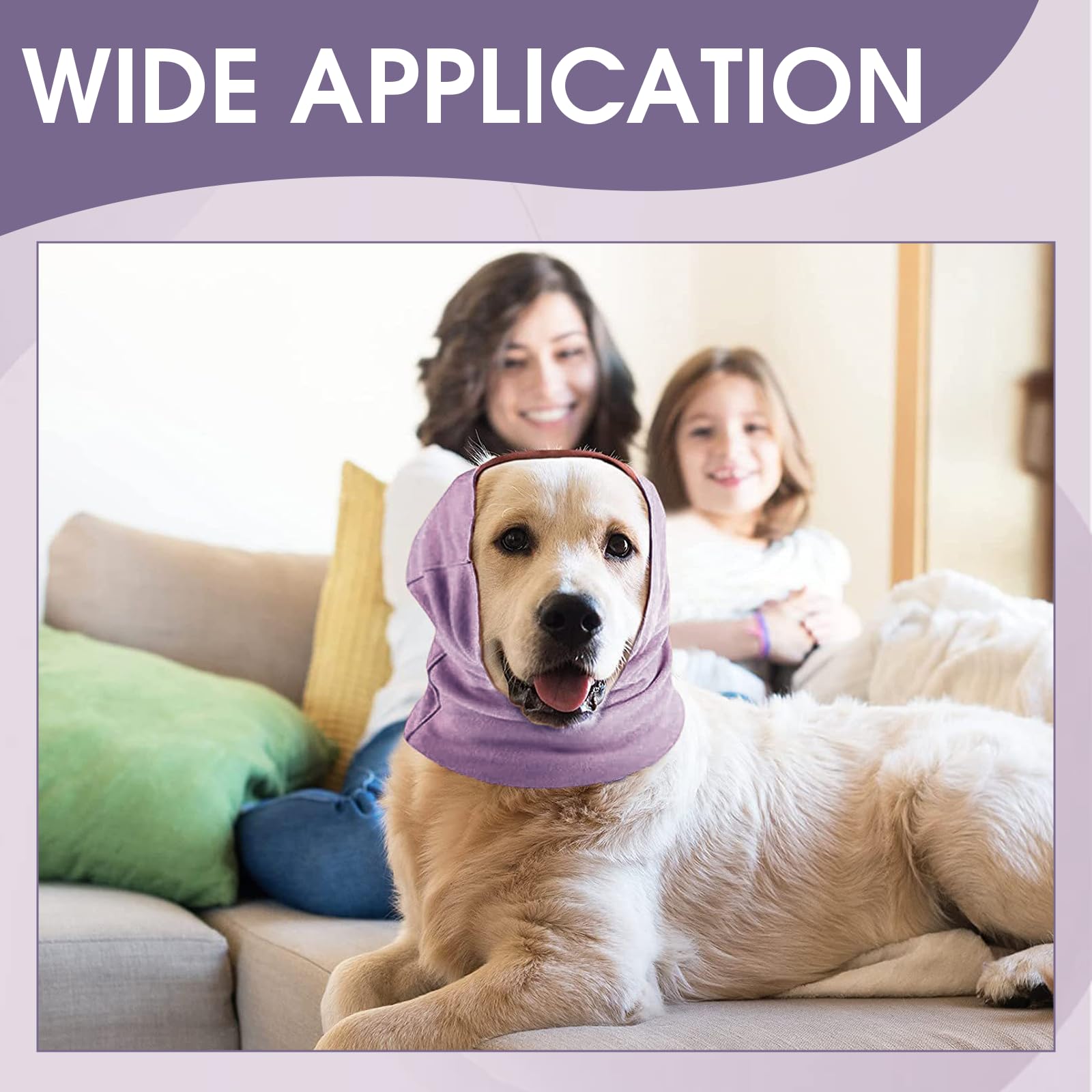 Dog Ear Cover for Anxiety Relief Grooming Drying Recovery Happy Hoodie for Dogs Calming Snood Ear Protectors Soft Ear Muffs and Earmuff Head Wrap Dogs Hearing Protection Hoodie (Purple) - Image 4