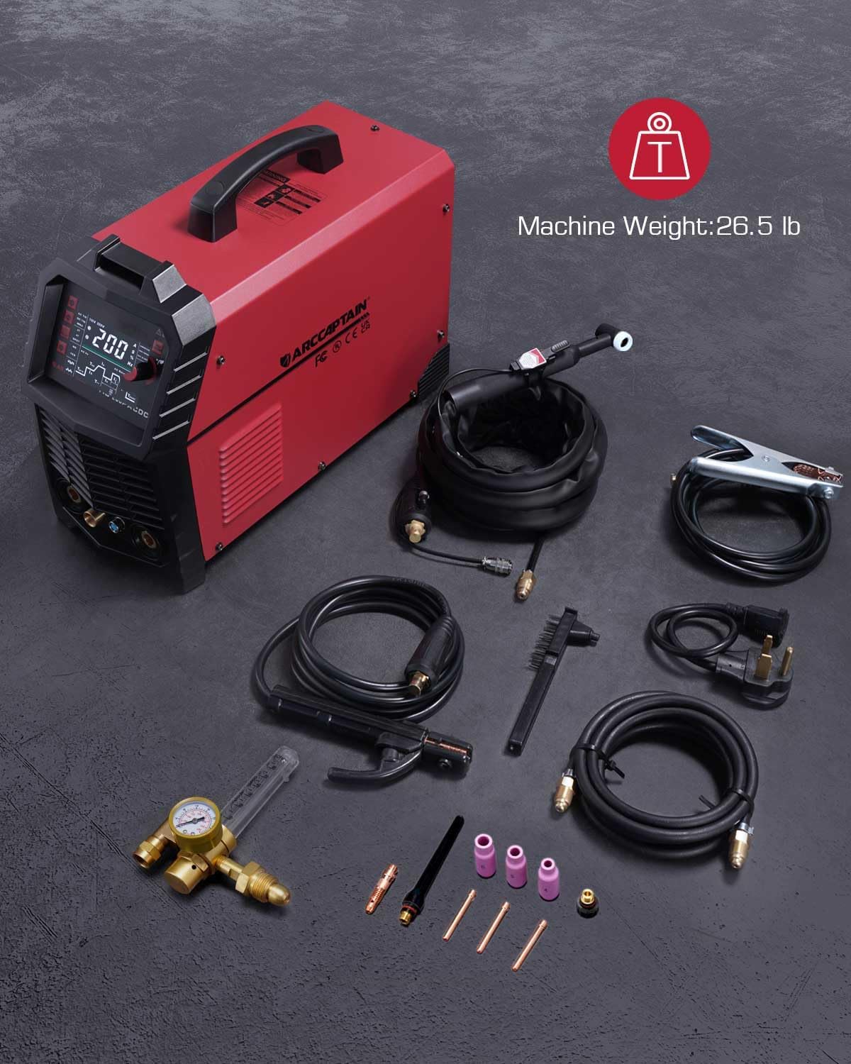 ARCCAPTAIN TIG200pacdc Welder and included accessories