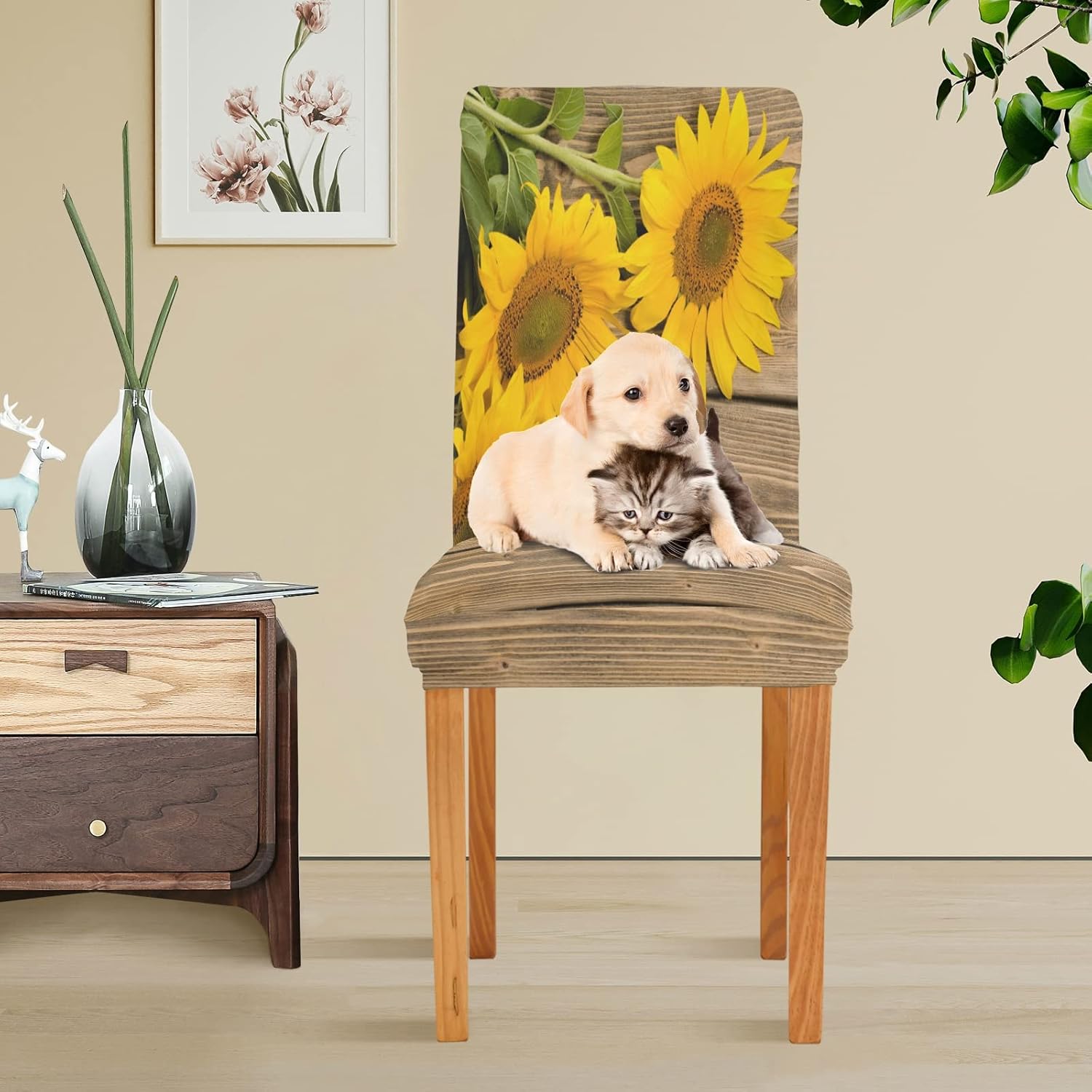 ALAZA Stretch Dining Room Chair Covers, Sunflowers on The Wooden Chair Covers Parson Chair Slipcovers Removable Washable for Dining Room Ktichen Ceremony