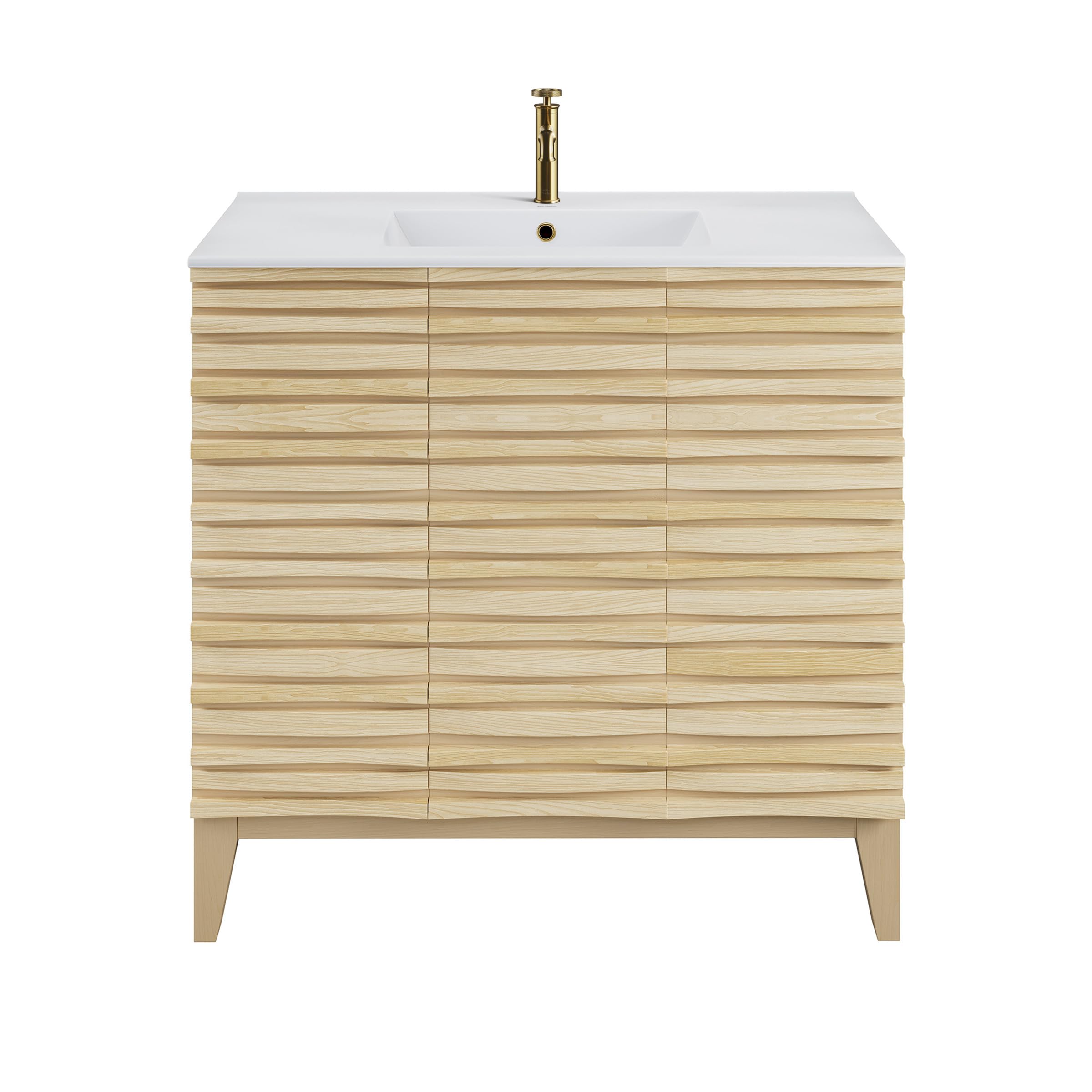 Swiss Madison Cascade 36" Natural Oak Bath Vanity with White Ceramic Sink Top