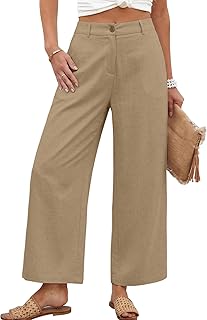 KICZOY Womens Linen Wide Leg Pants Casual Zipper Front Summer Cropped Trousers Dressy Pants with Pockets