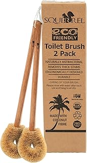 Squirrel Eco-Friendly Toilet Brush with Natural Coconut Fiber Handle and Wooden Handle, Pack of 2, Sustainable Bowl Cleaner with Hanging Hook