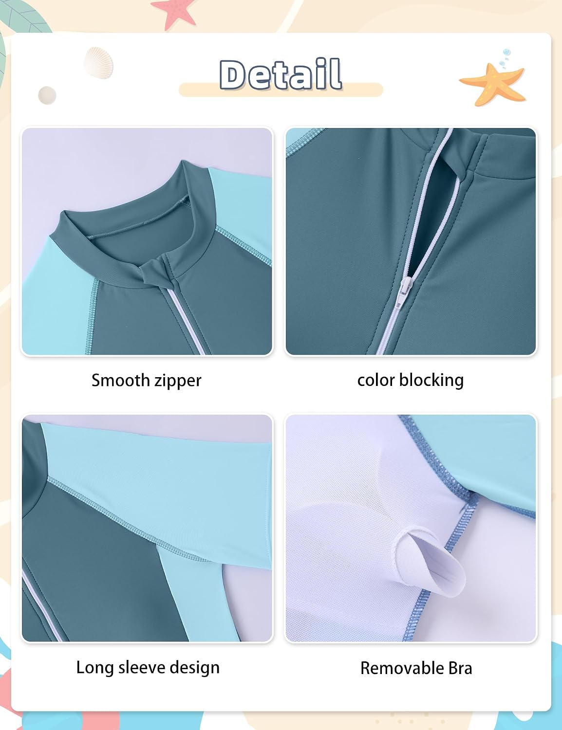 Girls Rash Guard Swimsuit 2 Piece Half-Zip Short Sleeve Color Block Bathing Suit with Swim Shorts Girls' Swimwear 7-16Y