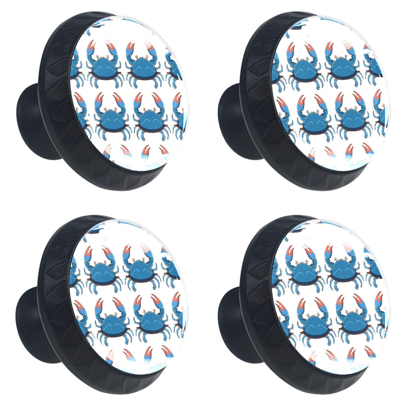 Boutons de meuble ronds crabe bleu en verre Ø30mm | Lot de 4