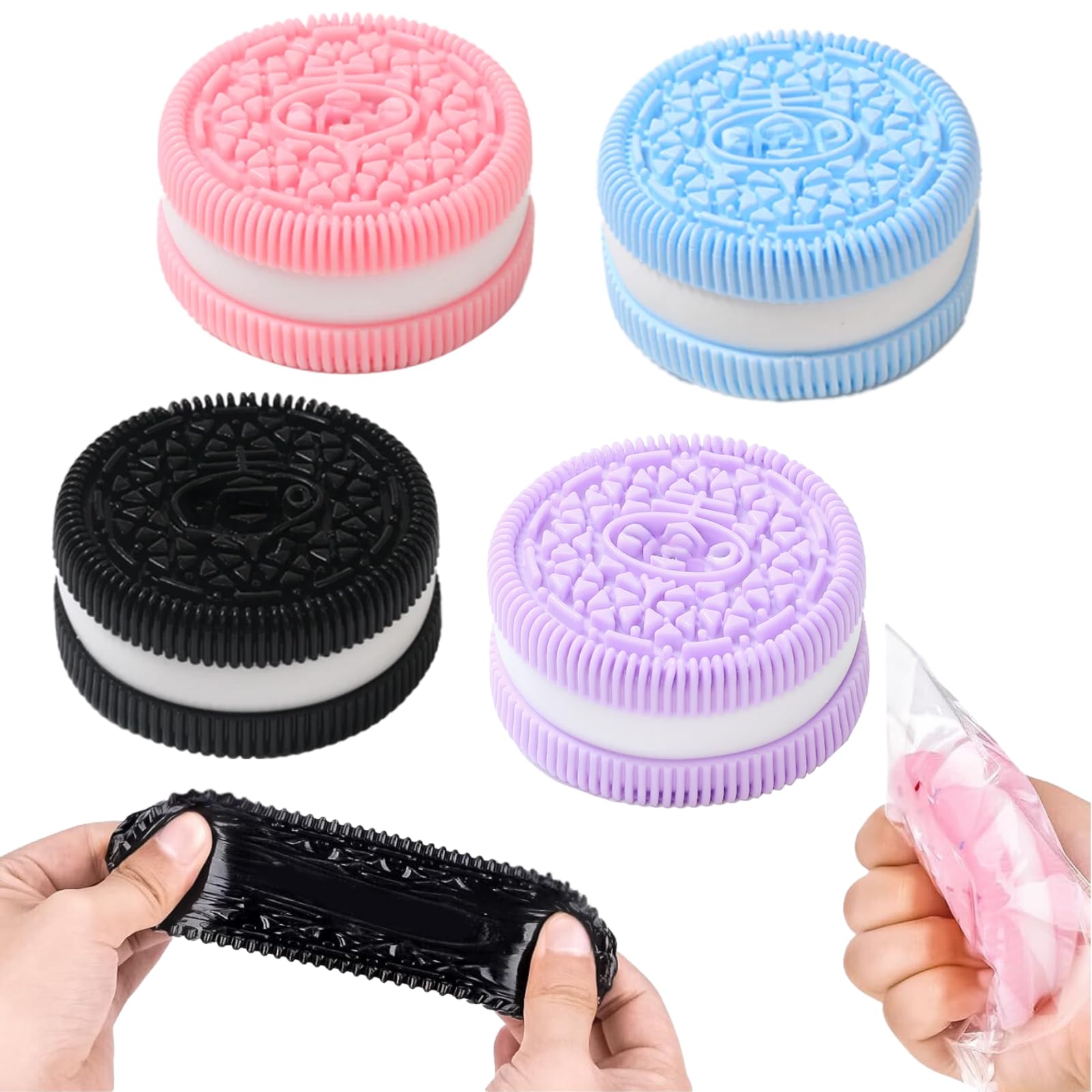 4Pcs Biscuit Stress Relief Toy, Pinching Biscuit Simulation Squishy Toy, Anxiety Relief Sensory Toy,Soft Decompression Toy, Stress Squeeze Fidget Toys for Kids and Adults, Taba Squishy, Fufu Squishy