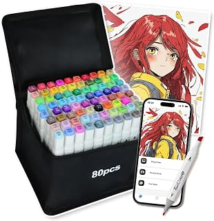 插画马克笔 80色 彩色笔 套装 附免费APP(日语版) 双型 酒精马克笔 漫画家 儿童 成人