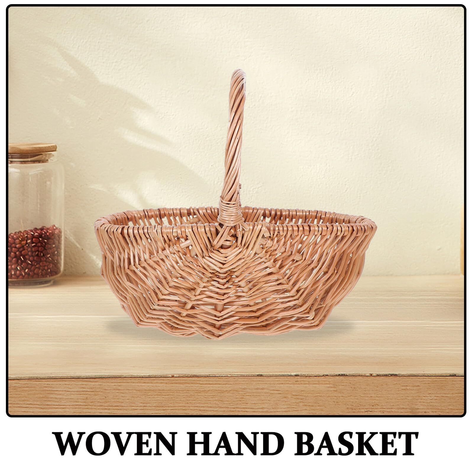 Levemolo Cesta de Mimbre Ovalada Pequeña con Asa Ligera y Portátil para Picnic Frutas Huevos y Verduras Diseño Artesanal Hecho Mano para Almacenamiento y Decoración del Hogar