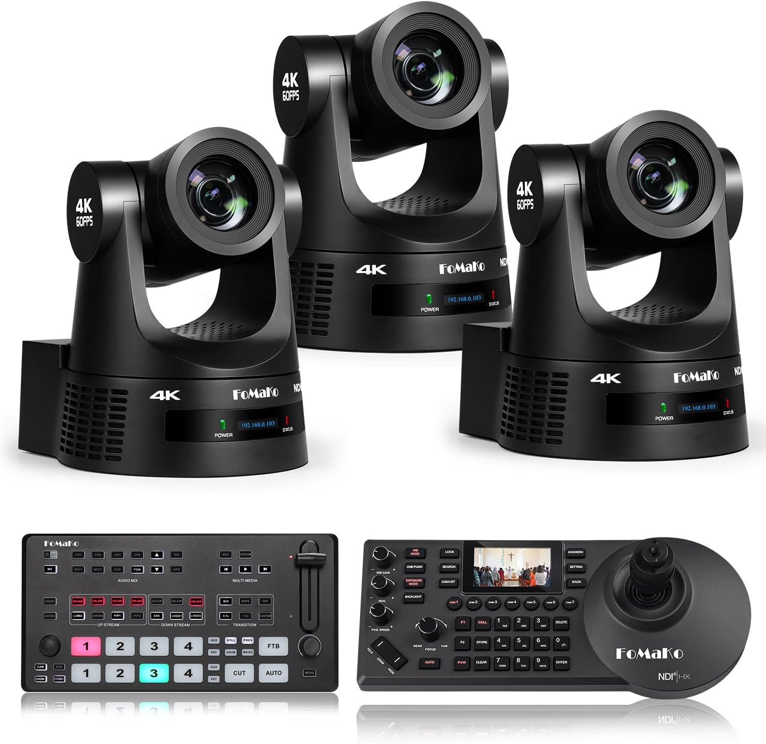 FoMaKo 4K 60fps NDI PTZ Camera, Supports NDI HX3 4K 60fps Output, 20x Optical Zoom, KC608 Pro NDI PTZ Camera Controller for Industry Seminar Conference Live Streaming(K600NX3+M1+KC608)