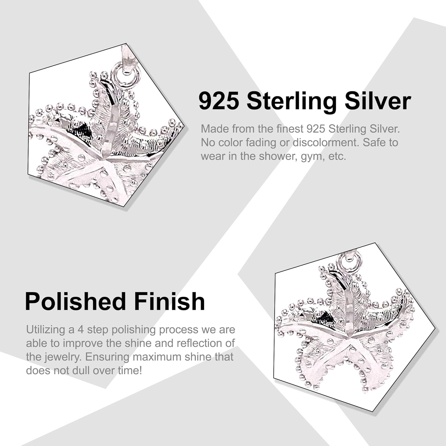 Charm America - Silver Starfish Pendant Necklace- 925 Sterling Silver- Silver Adjustable Necklace 16"-18" - Image 2