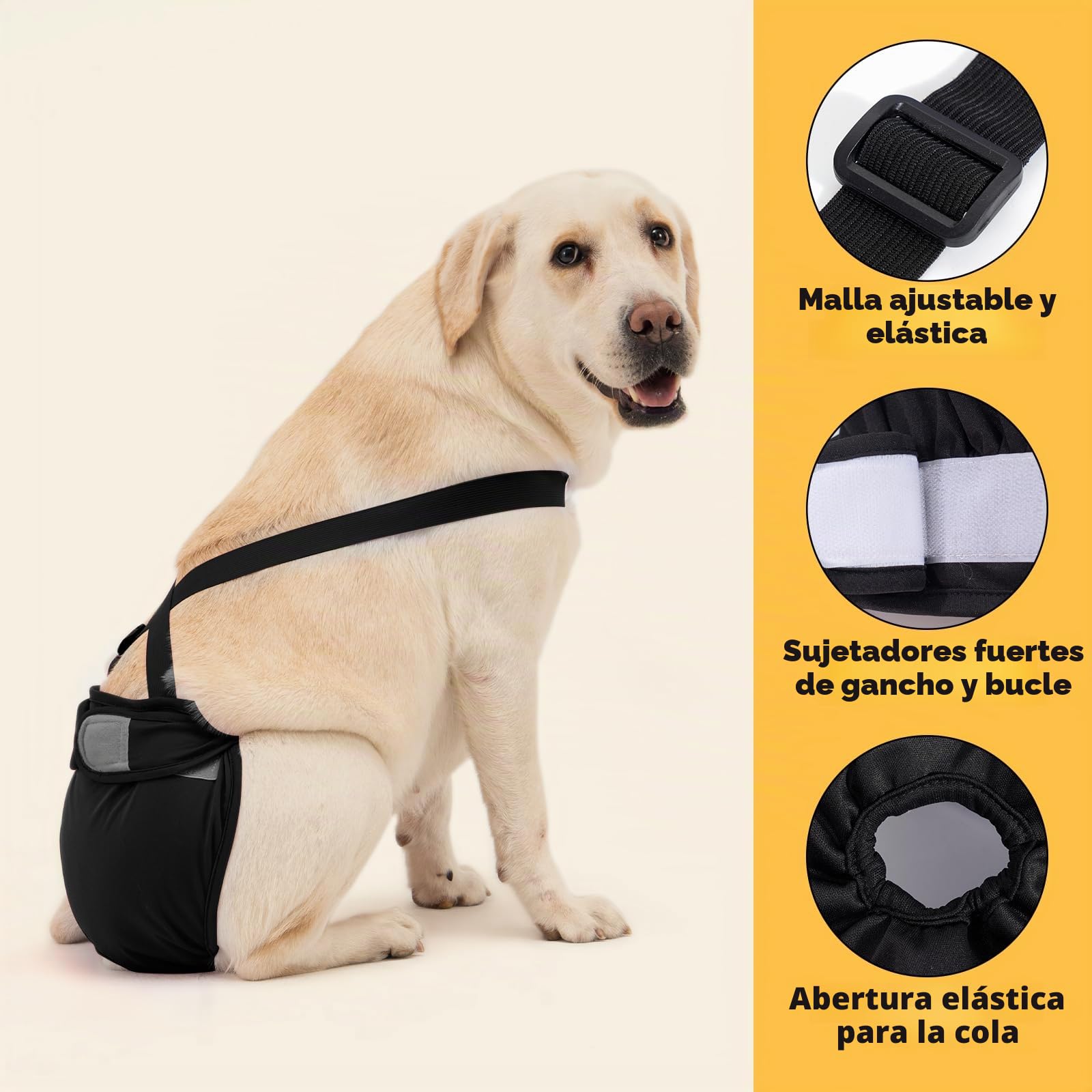 Avont 3 Piezas Pañales Reutilizables para Perras, Pañales Lavables Absorbentes Incontinencia Ajustable para Perros Pequeños Medianos Grandes -L Negro | Pañales reutilizables para perritas con tirantes, para perros pequeños, medianos y grandes en ciclo de