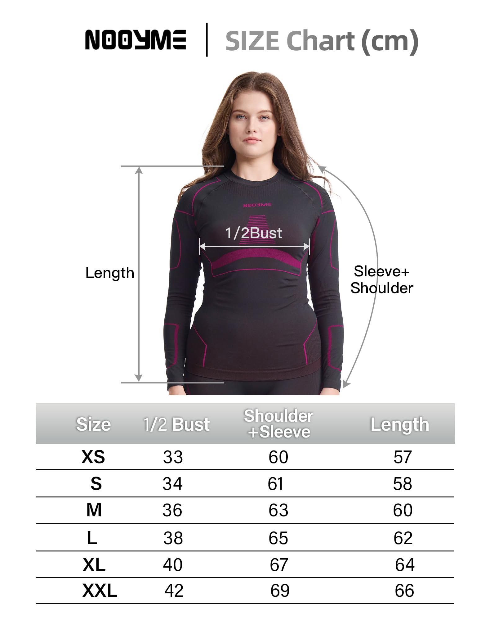 NOOYME Maglia termica da donna, a maniche lunghe, termica, biancheria intima da sci, da donna, per l'inverno