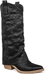 SheSole Women's Cowboy Boots Fold Over Boots for Women Knee High, Pointed Toe Slouch Shark Boots with Western Embroidery