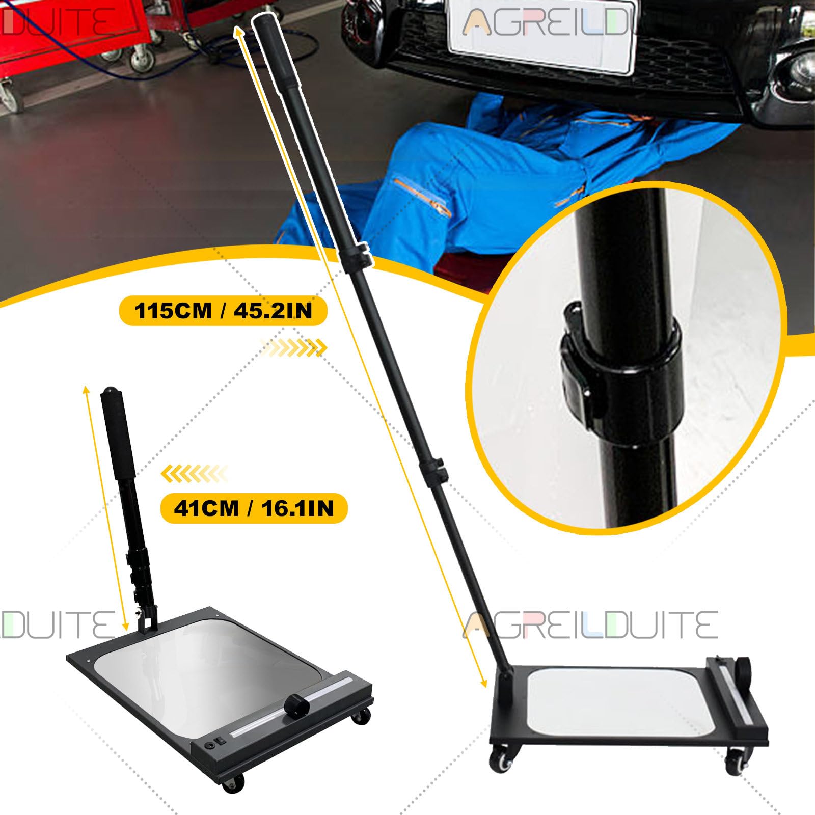 Espejo De Inspección para Bajos De Vehículo con Luz LED - Mango Retráctil Ajustable - 41 A 150 Cm, Espejo para Reparación De Bajos De Vehículo, Espejo De Inspección para Bajos De Vehículo