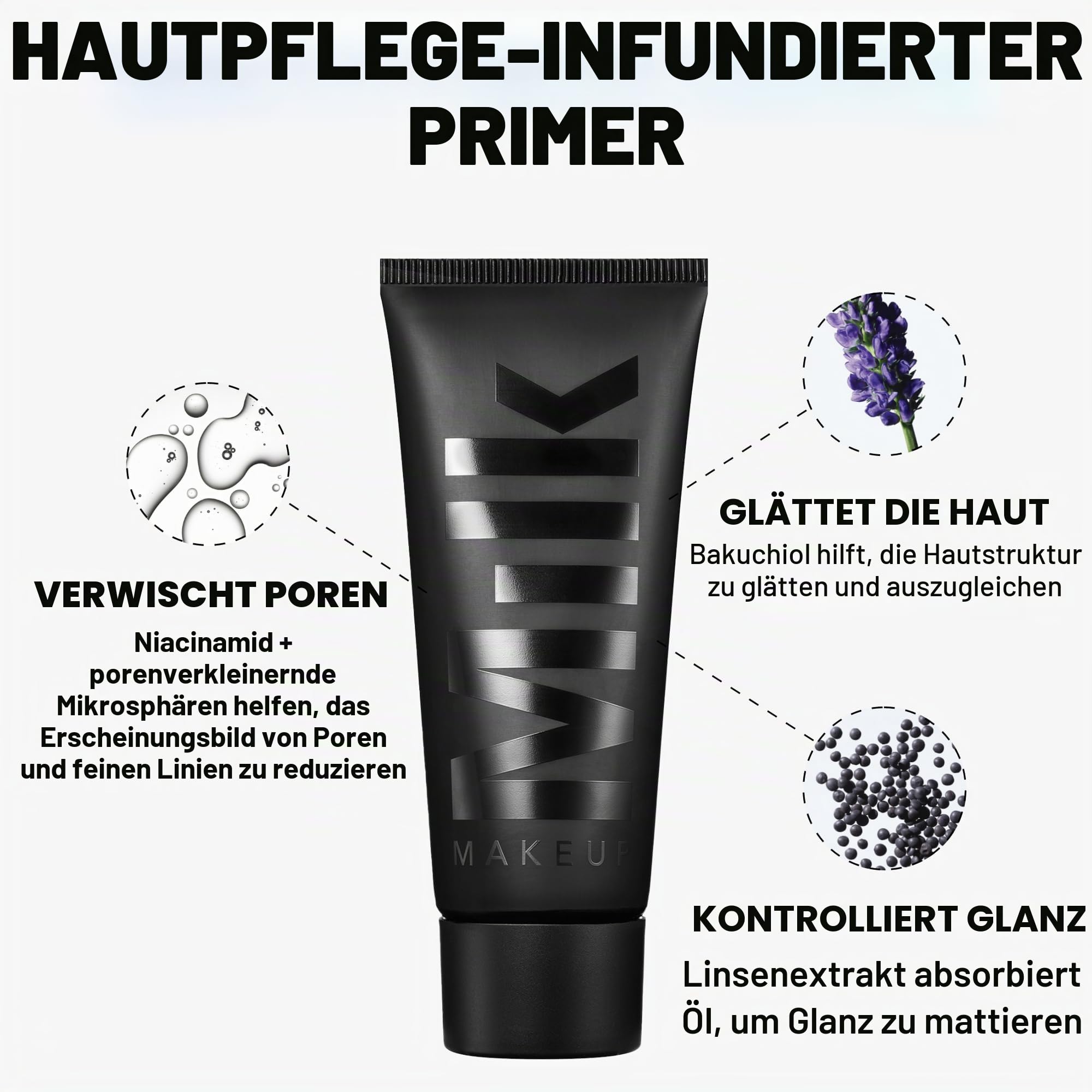 Milch Make-up Pore Eclipse mattierende Grundierung - 1,3 fl oz - Gesichtsgrundierung - Glättet die Haut, kontrolliert den Glanz - Bis zu 8 Stunden Tragezeit - Nicht komedogen - Vegan, tierversuchsfrei
