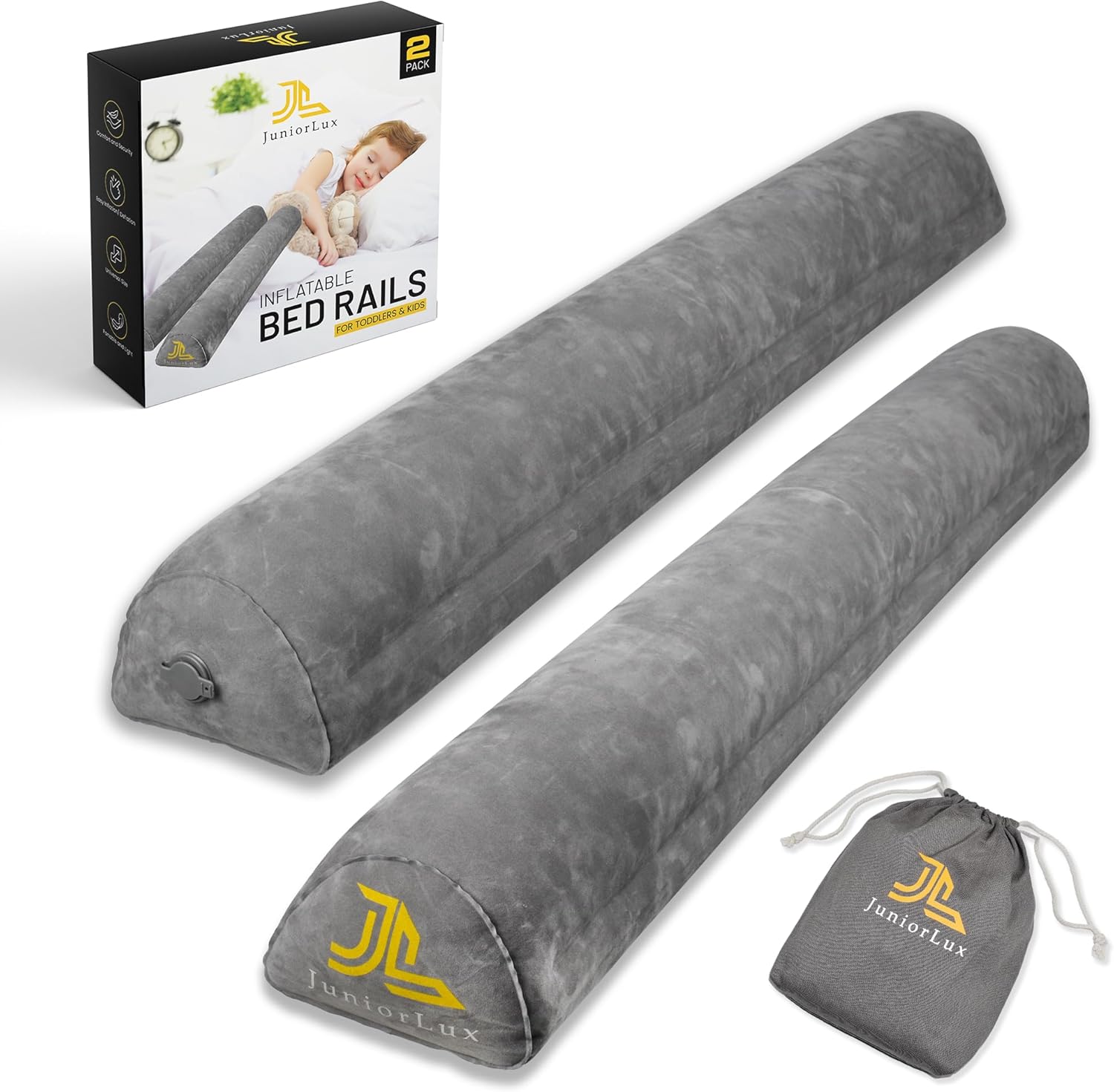 JunioLux Inflatable Bed Rail for Toddlers & Kids (2-Pack) – Portable Travel Bed Bumper, Non-Slip Safety Guard for King, Queen, and Full-Size Beds