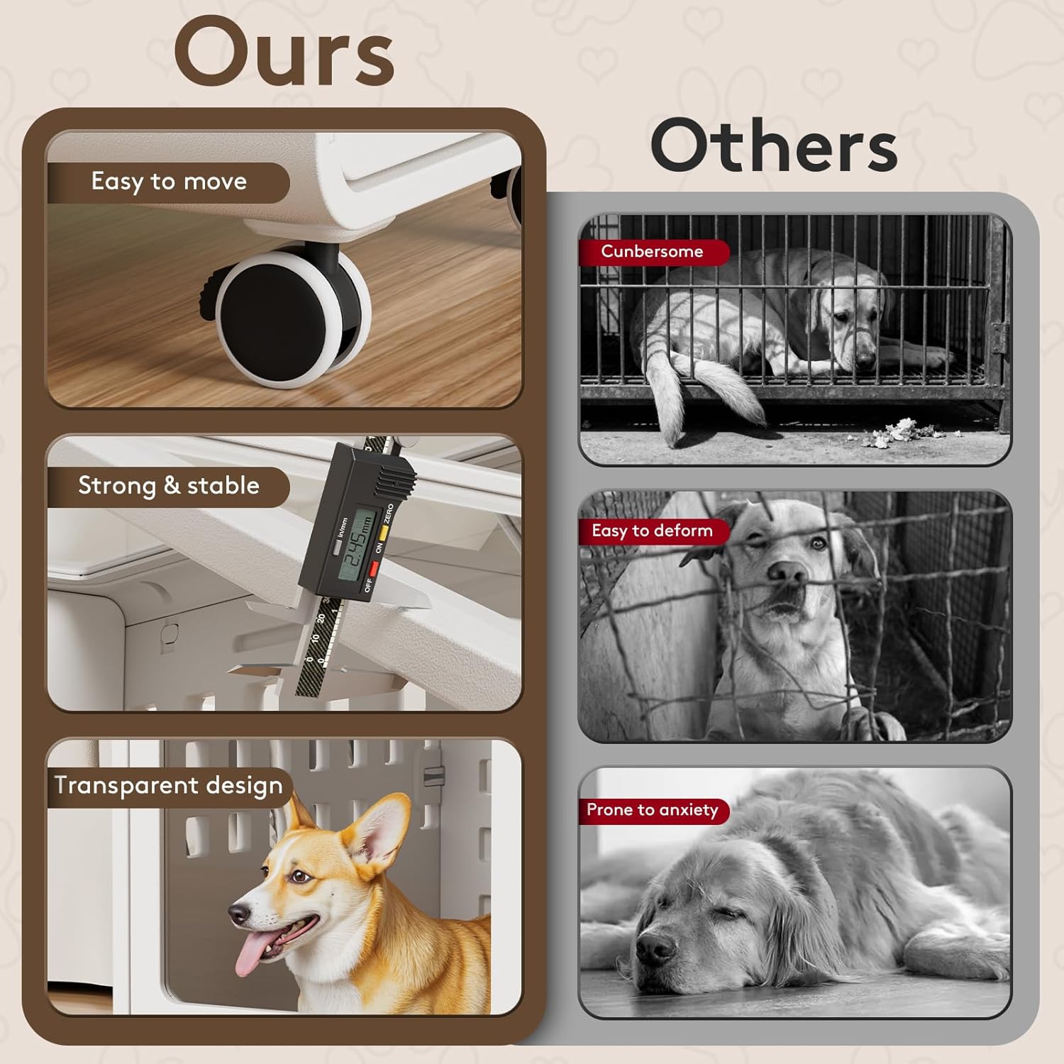 Acrylic Dog Crate, Puppy Dog Kennel Indoor with Wheels for Small/Medium Size Pet (White, White + Transparent)