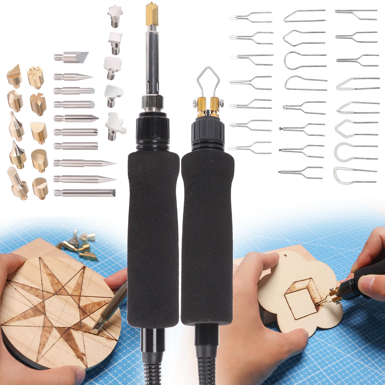 YIHUA 939D-VII pirografo professionale Kit per penna a bruciatura del legno Stazione 2-in-1 Solid-Point 200-480°C (con display di temperatura)/Wire-Nib 250-750°C con 23 punte, 25 punti solidi