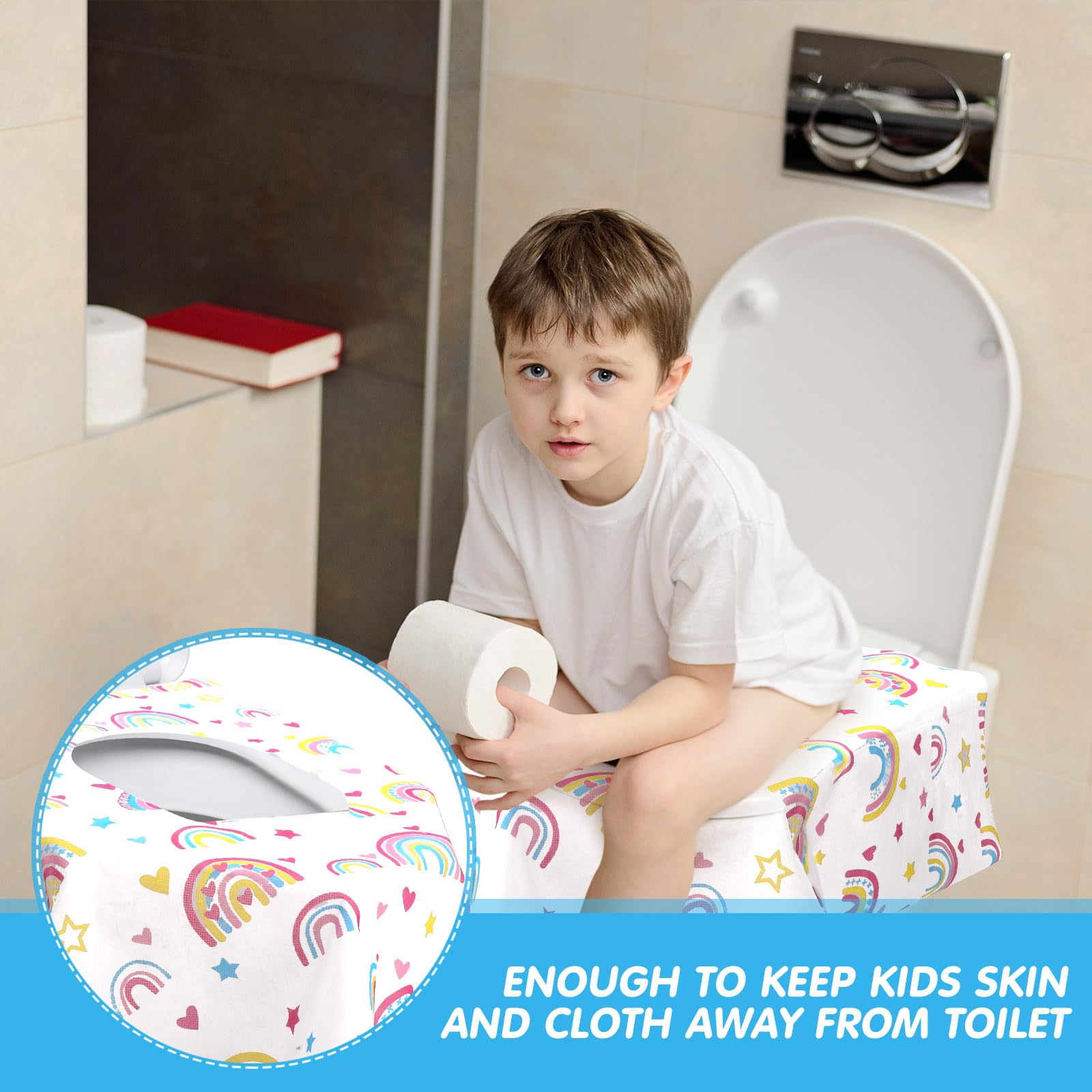 Paquete de 50 fundas desechables para asiento de inodoro extragrandes, envueltas individualmente para niños y adultos, portátiles, antideslizantes, impermeables, para entrenamiento de orinal, viajes