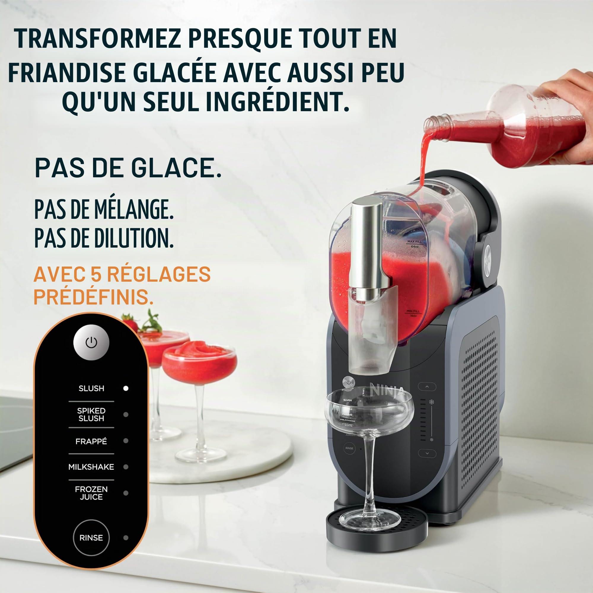 Ninja FS301 Machine professionnelle avec technologie RapidChill, machine à boissons et à slushie de 250 ml, 5 programmes prédéfinis, margaritas congelées, frappes et plus encore, accents premium, noir