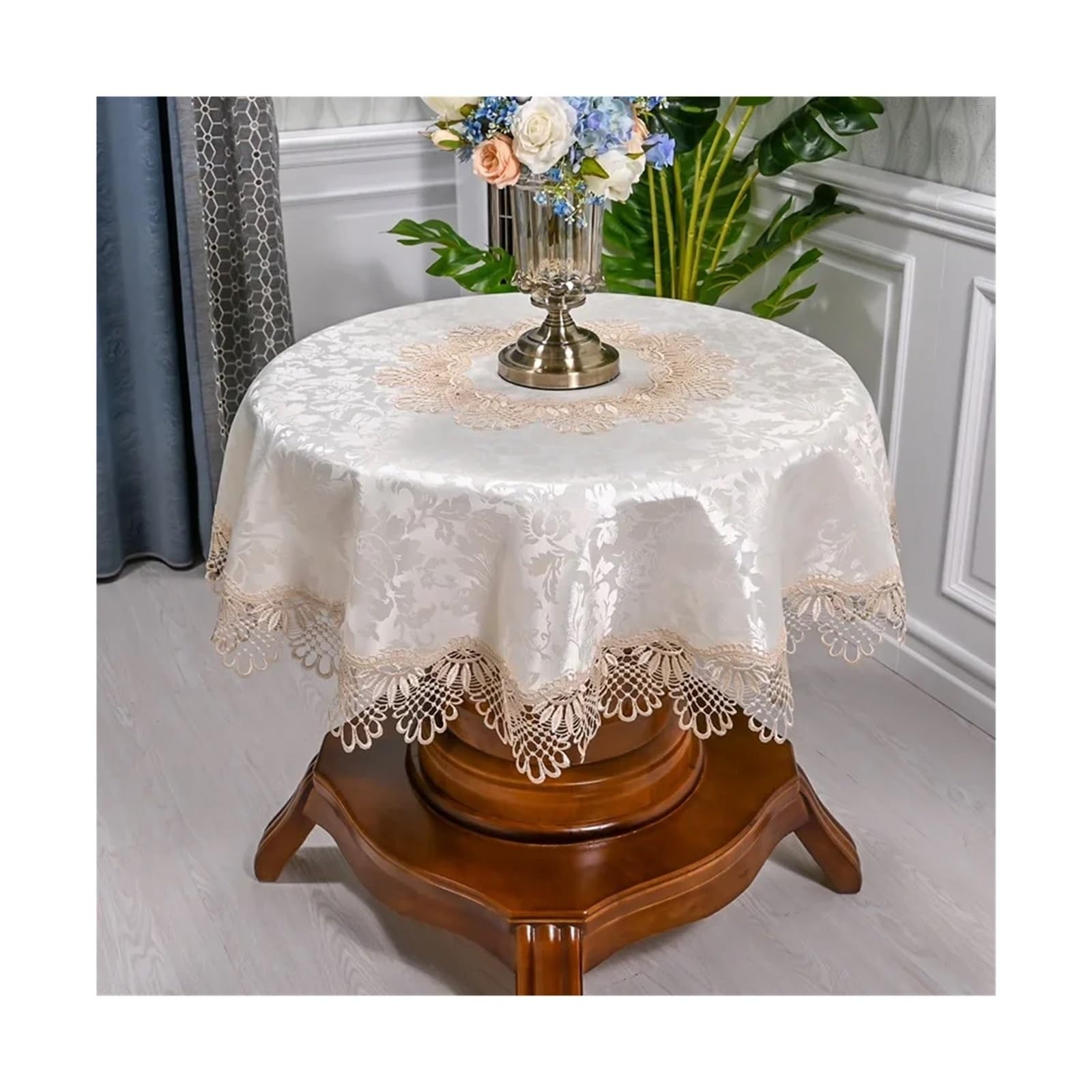 SHENJMAI Vintage Lace Table Table Cloth For Round Lace Tablecloth Dining Cover Embroidered Mat Dust(Color10,Diameter 175cm Round)