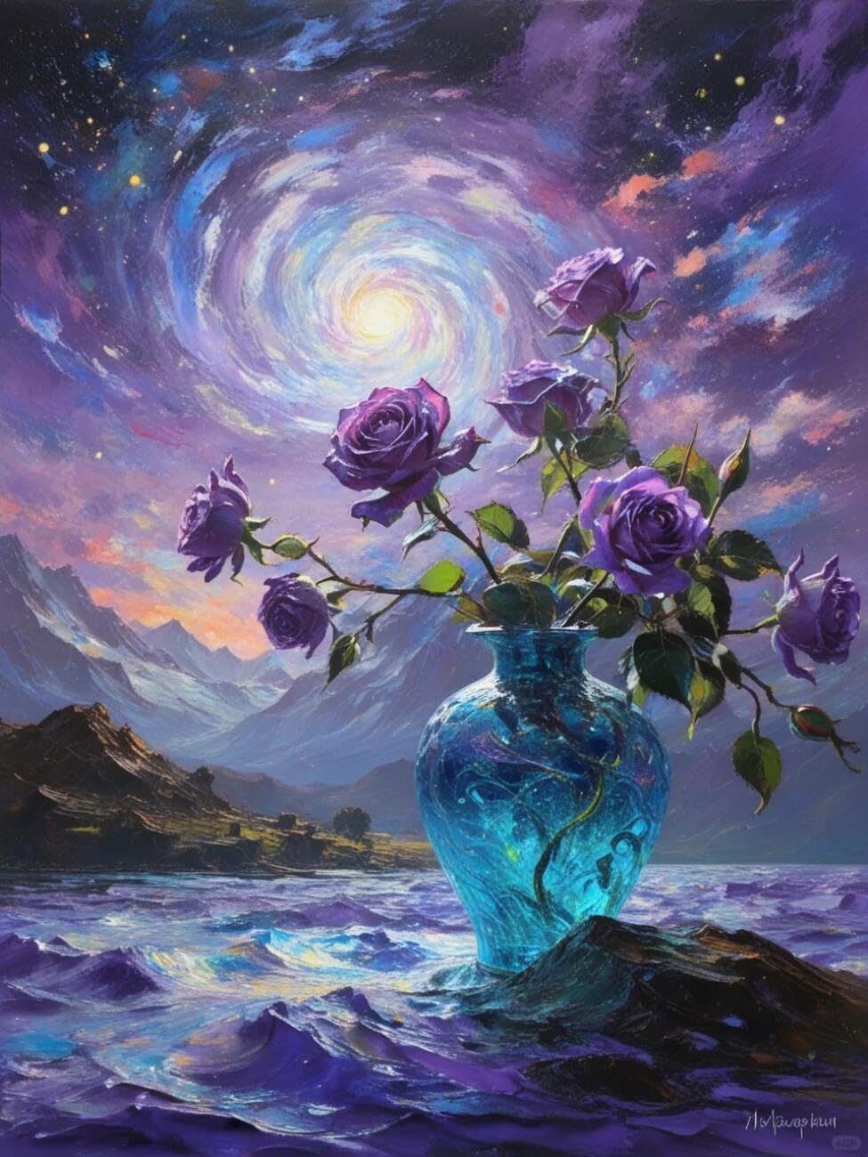 Henypt Cross Stitch Kits for Adults Roses and the Starry Sky Flowers DIY Needlepoint Set for Beginners The Elderly with Accessories Home Wall Decoration 14CT 40x50cm