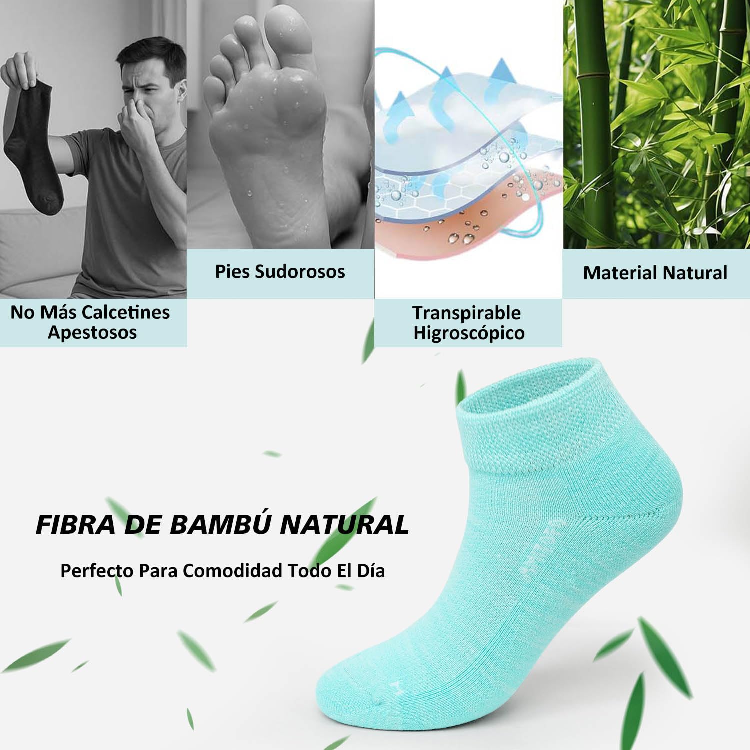 Calcetines Diabéticos Hombre y Mujer: Calcetines Cortos Sin Elástico y Sin Costuras Bambú Traspiranti Suela de Rizo Acolchada para Pies Hinchados Ancianos y Embarazadas