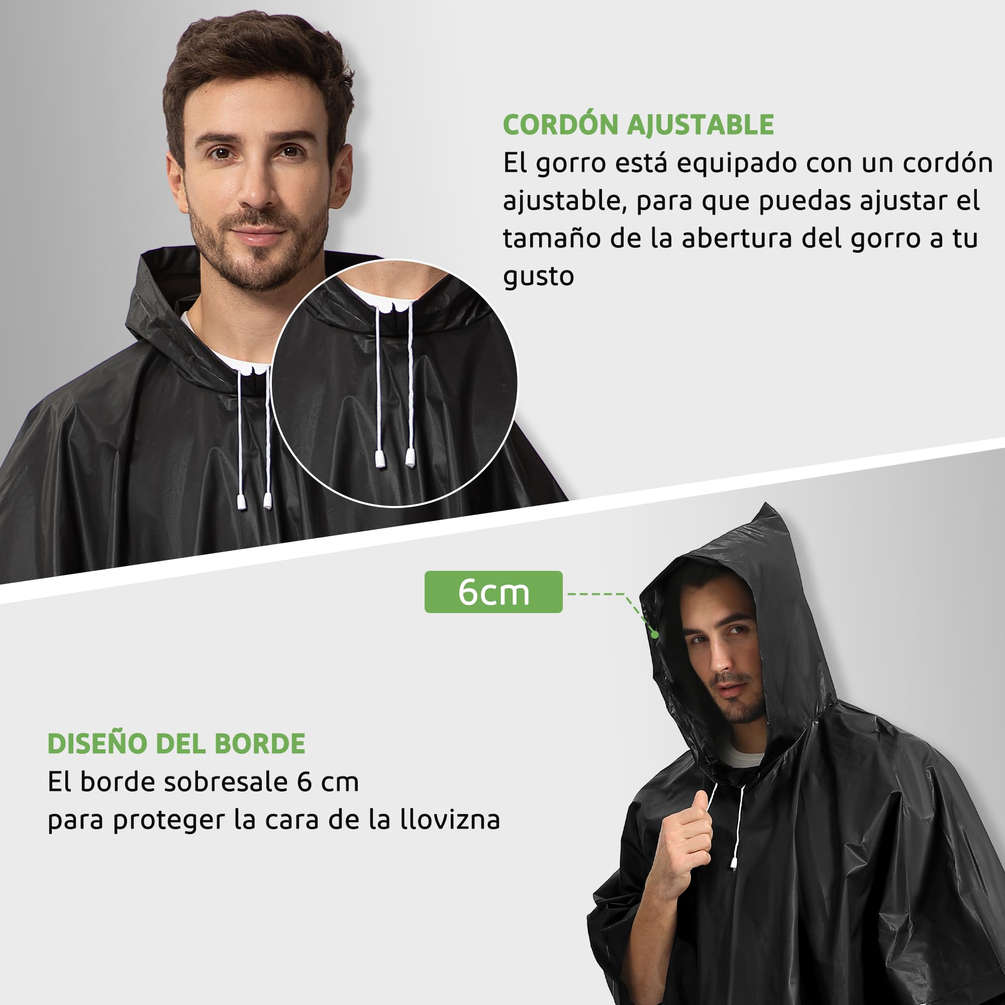 Opret Chubasquero para Mujer y Hombre Impermeable, 2 Piezas Poncho Impermeable Plegable, Reutilizable con Capucha, Poncho de Lluvia Unisex para Viajes, Picnic,Trekking y Camping Senderismo