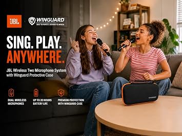 JBL Wireless Two Microphone System with Dual-Channel Receiver, Black Including Winguard Protective Travel Case