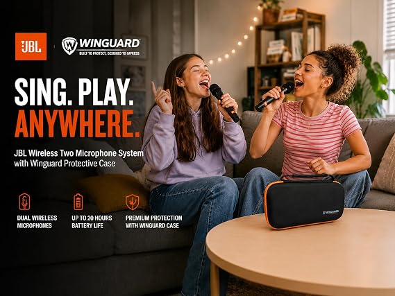 JBL Wireless Two Microphone System with Dual-Channel Receiver, Black Including Winguard Protective Travel Case