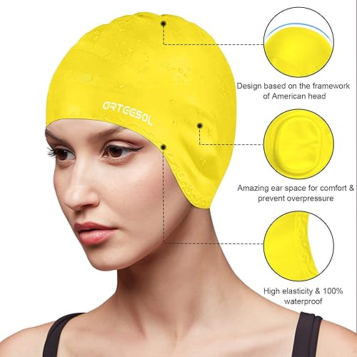 Vista 20 de Swimming Cap, Silicone Swim Cap for Women Men, Durable Non-Slip Waterproof Swim Cap Protect Ears, Long Hair for Adults, Older Kids Carbon,2