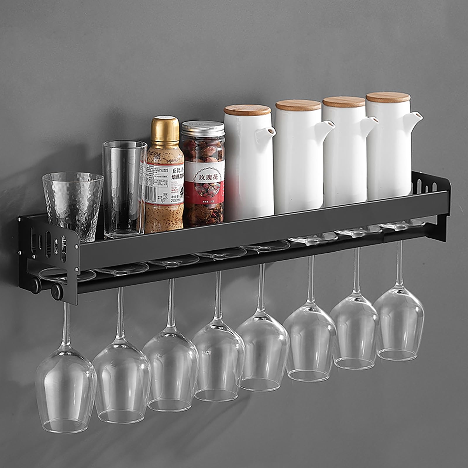 POLGDW Wall Mounted Wine Rack, Mini Floating Bar Shelf for Home, Holds Wine Glasses and Mugs, Decorative Liquor Bottle Display