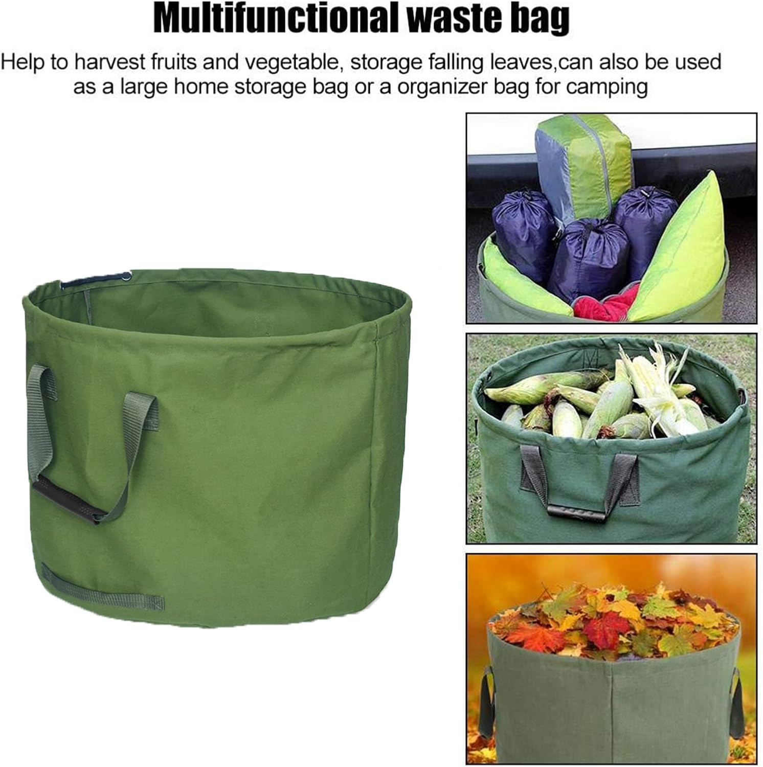 Reusable Yard Waste Bag 22x18 inches, Waterproof Canvas Lawn Leaf Trash Waste Bag with with Reinforced Carry Handles, Foldable Gardening Bag for Collecting Leaves and Storage