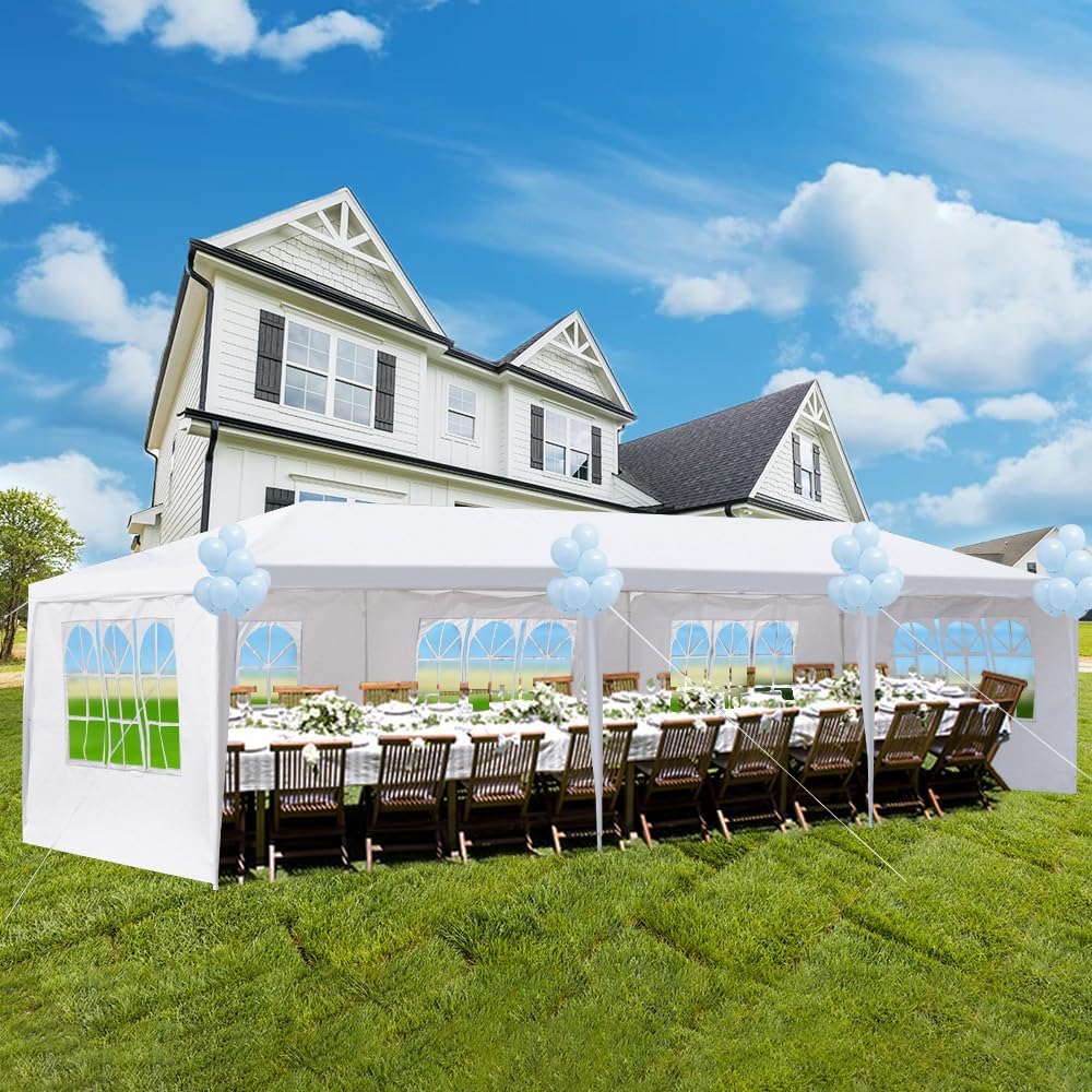 10'x30' Party Tent, Tents for Parties, Outdoor Wedding Patio Canopy with 5 Removable Sidewalls Instant Event Tent, Gazebo Tents for Cater Events Wedding Birthday Pavilion Beach BBQ