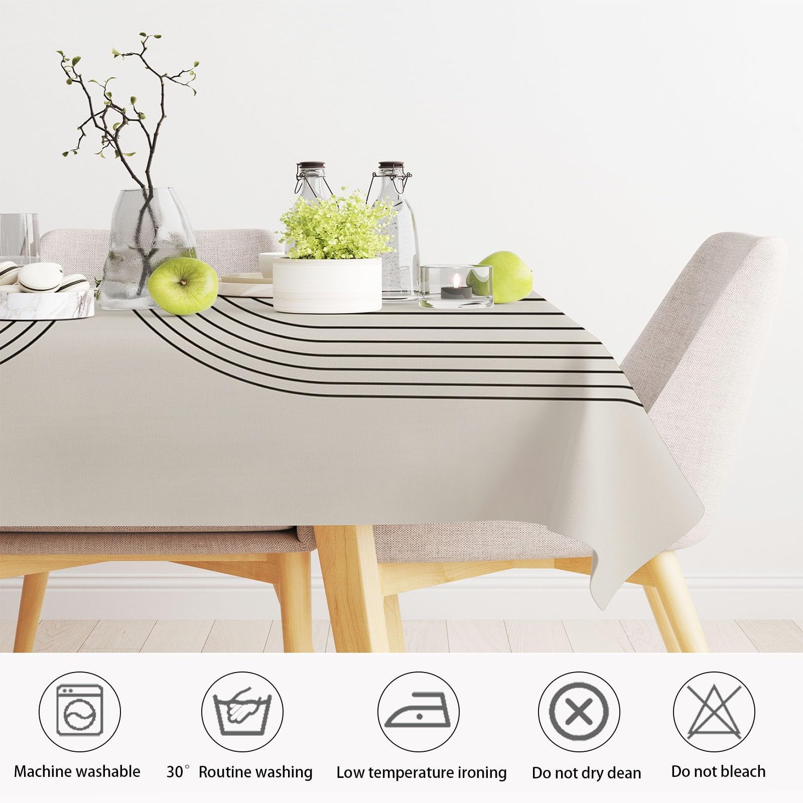 Nappe De Table 2Pcs Rectangulaire Lignes géométriques 140x220 cm Nappes Antitache Nappe Epais Facile à Nettoyer Essuyable RéSistante Et Lavable pour La Cuisine, Anniversaire Et Salon - Couleur Claire